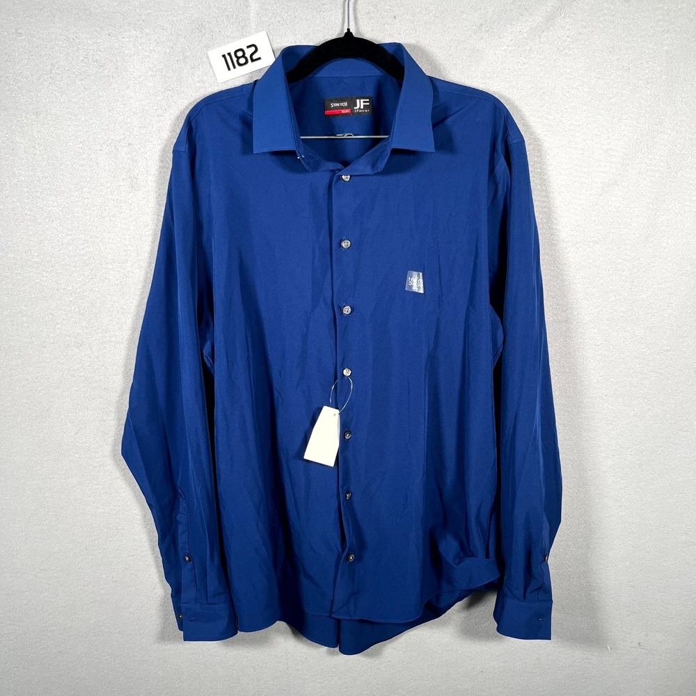 J.Ferrar Dress‎ Shirt Mens Large Blue Stretch Slim Fit Career Formal Business